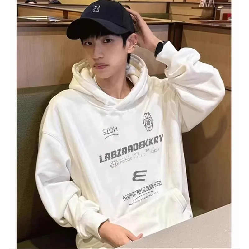 

Loose Fit Men's Hoodie 300 Pou Large Size Autumn Winter Japanese Sle Creative Letter Print Trendy Outerwear Casual Sle