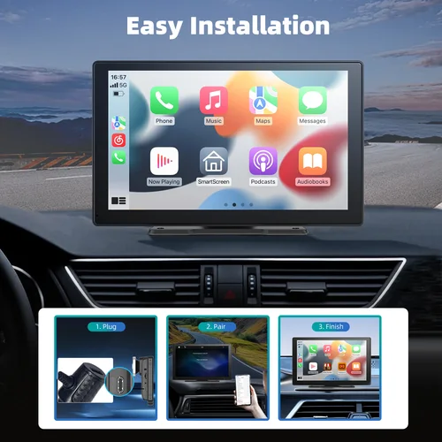 Imagen 2 del producto Pantalla CarPlay inalámbrica de 9 pulgadas para coche Compatible con CarPlay y Android Auto, estéreo portátil para coche con navegación GPS Plug & Play