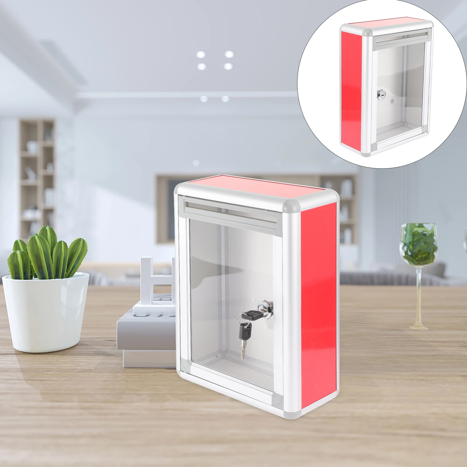 1 قطعة سبائك الألومنيوم شفافة حمراء الحائط قفل صندوق الاقتراع الاقتراحات صندوق البريد شكوى تخزين خزانة التصويت في الهواء الطلق