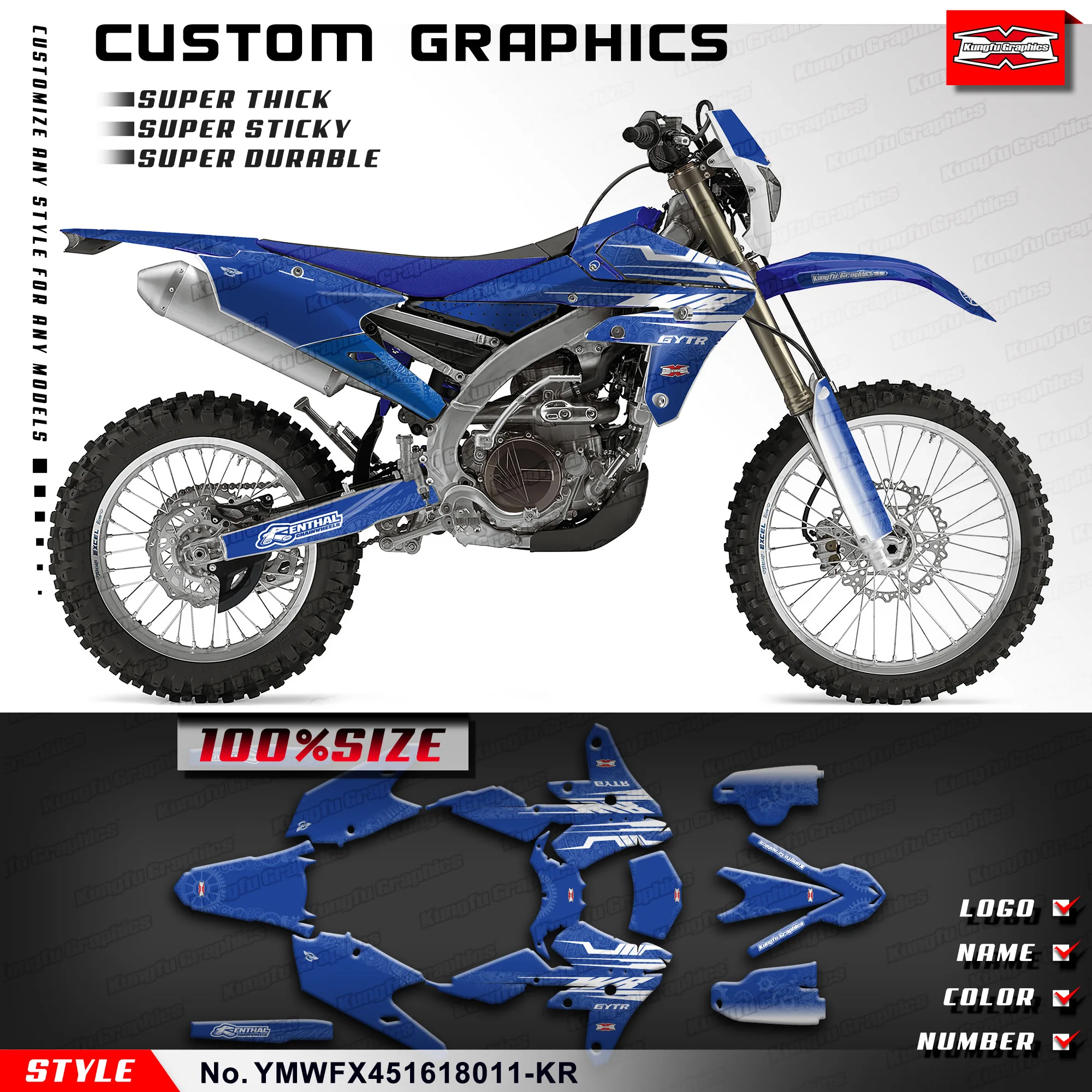 

KUNGFU GRAPHICS MX Stickers Custom Decal Kit for Yamaha WR450F YZ450FX 2016 2017 2018, YMWFX451618011-KR