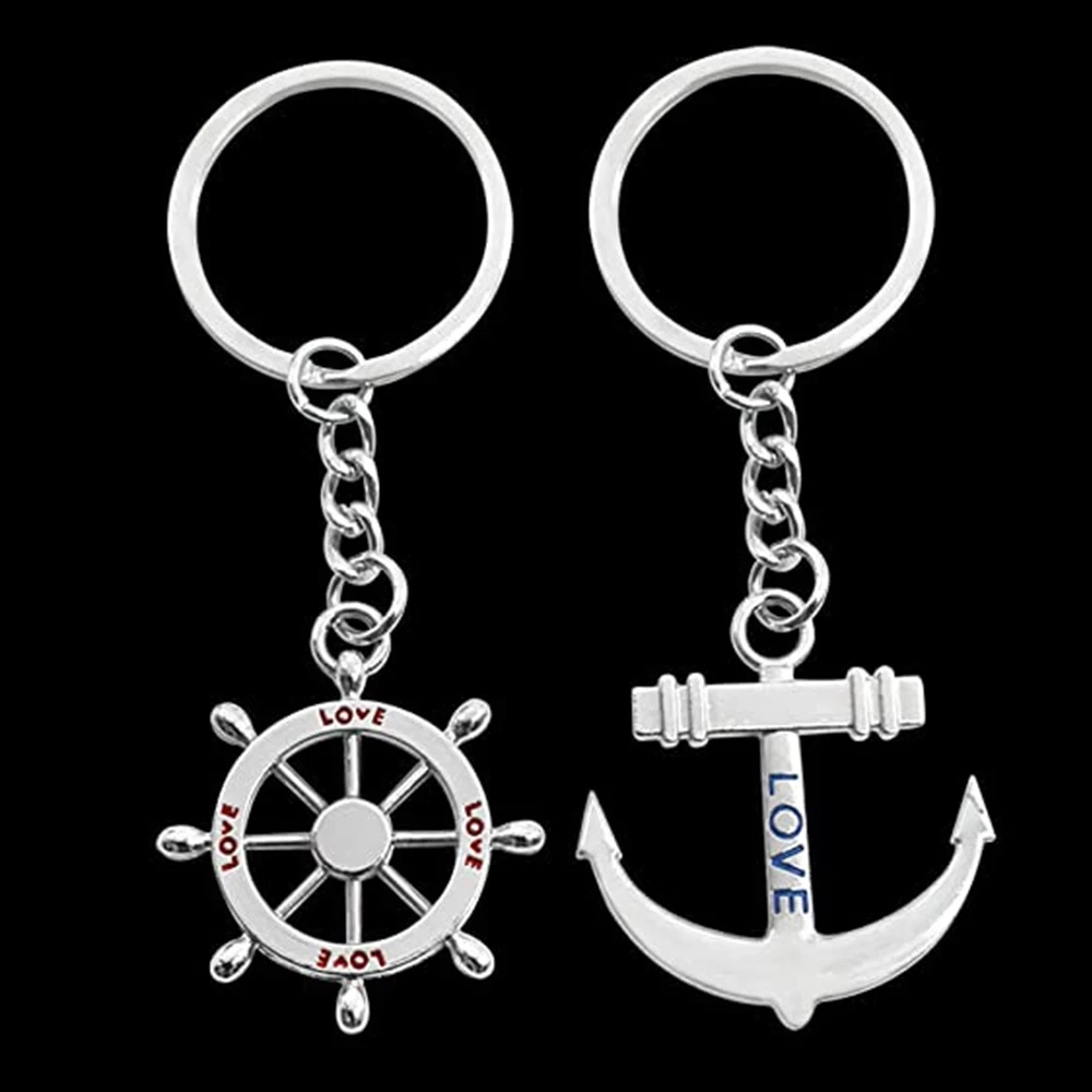 New Creative Leisure Anchor Rudder Metal Key Chain Pendant Clothing Accessories Fashion Neutral Keyring Couples Anniversary Gift