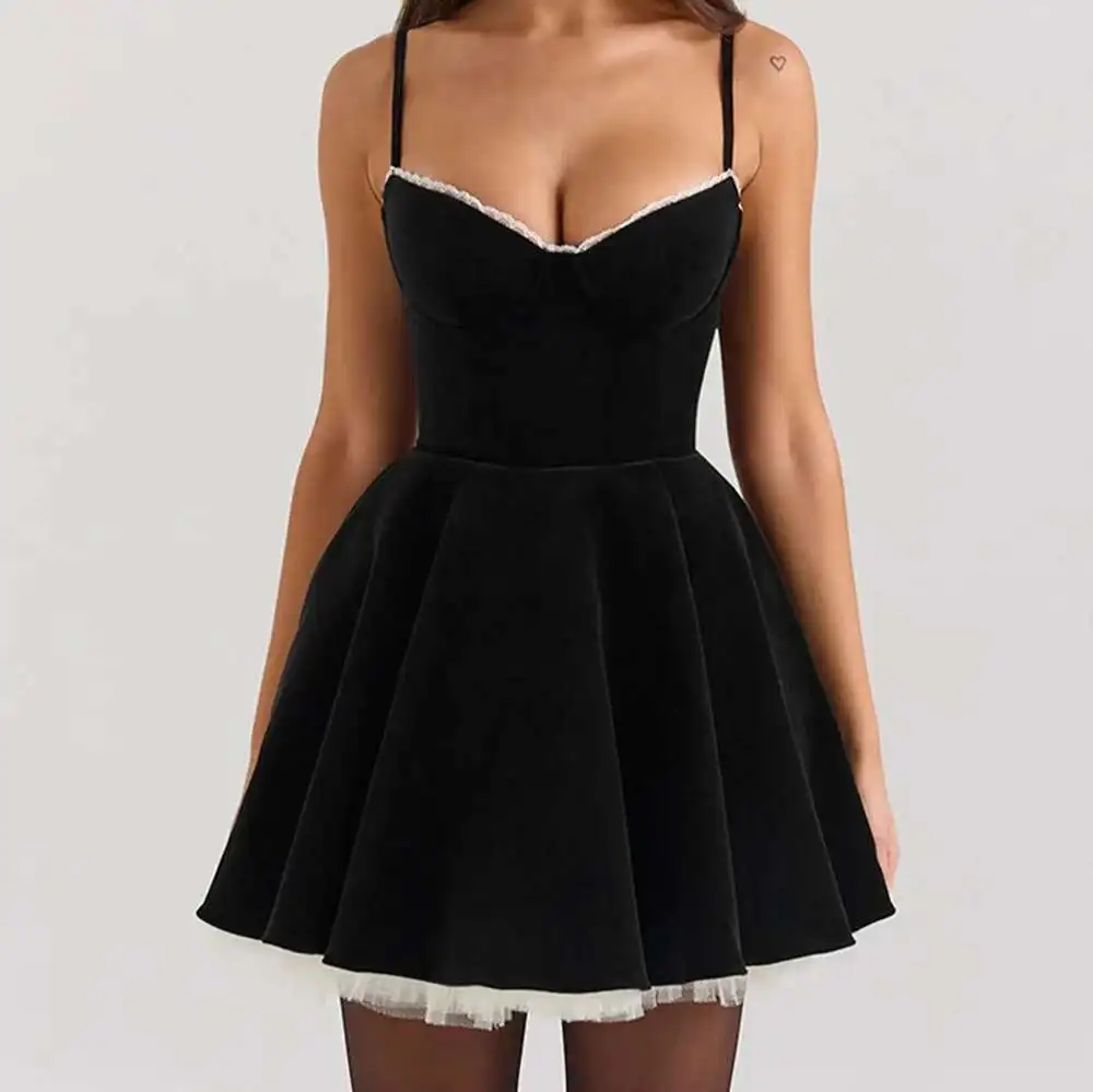 2025 picante menina francês branqueamento picante menina vestir-se alça feminina vestido de princesa curto vestido de verão robe feminino festa