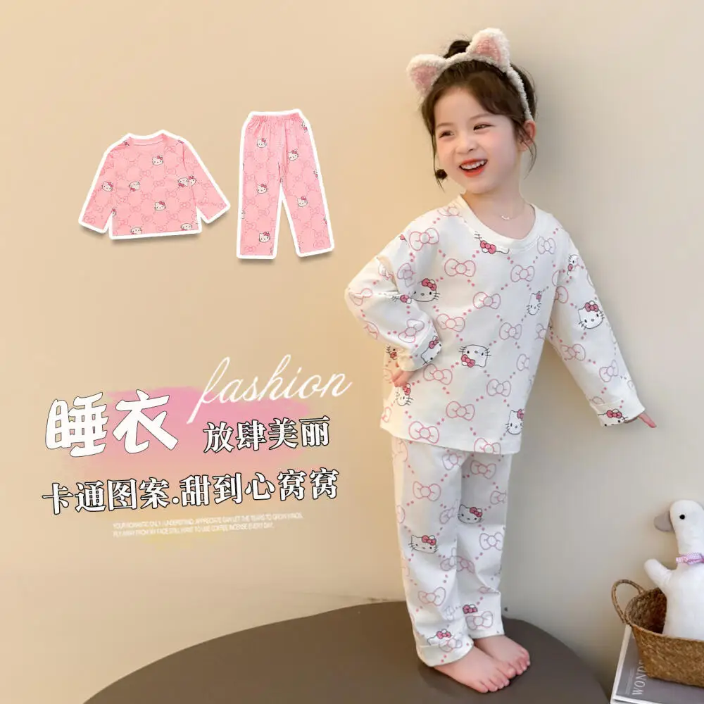 

Sanrio Hello Kitty Girls' Homewear Underwear Set Western Style Casual Wear Children's Warm Bottoming Pajamas Pants 2Pc Winter