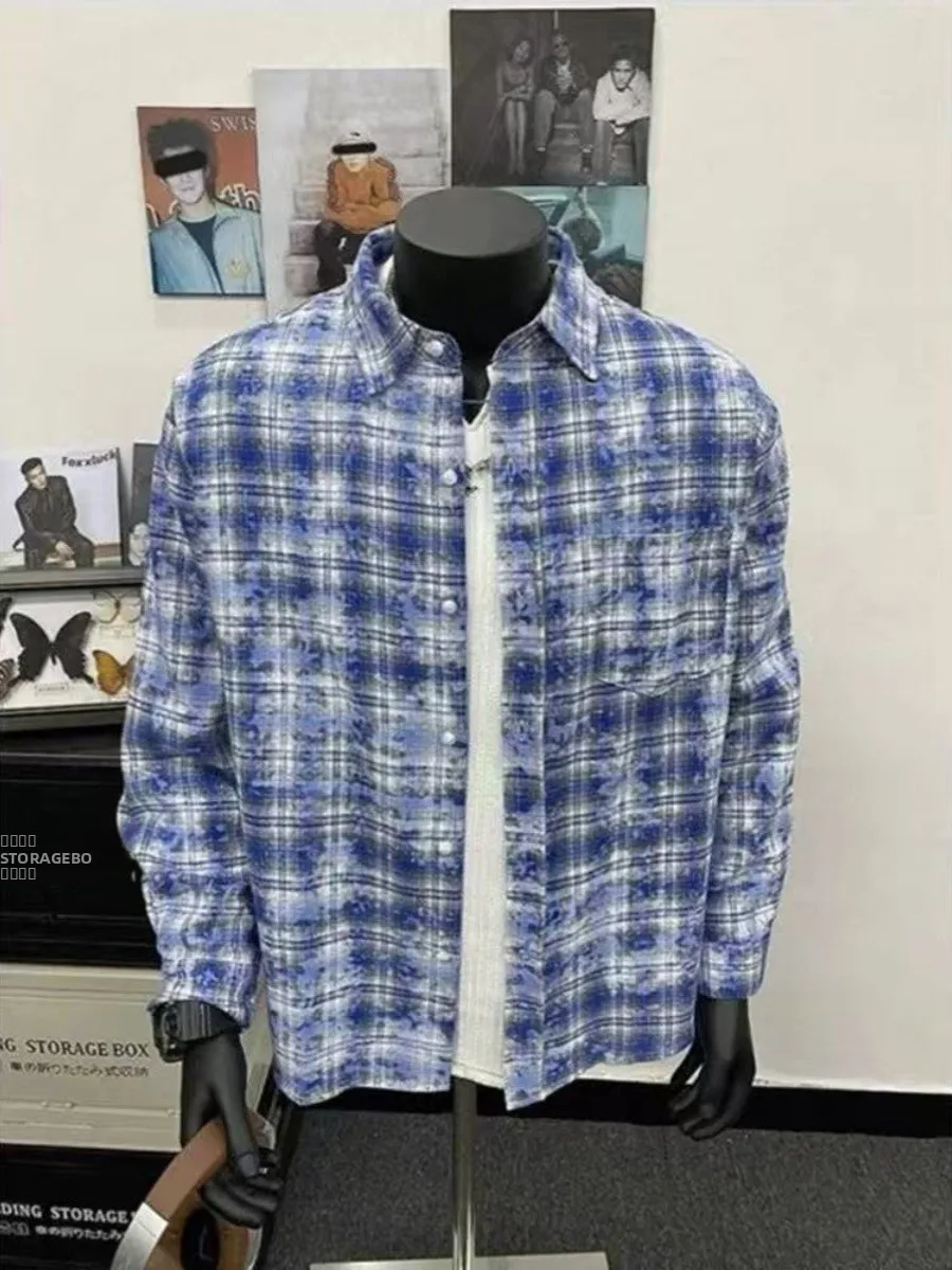 

Vintage American Dyeing Plaid Long Sve irt Men's Outerwear Spring Autumn Loose Fit irt Youth Trend Spring Summer