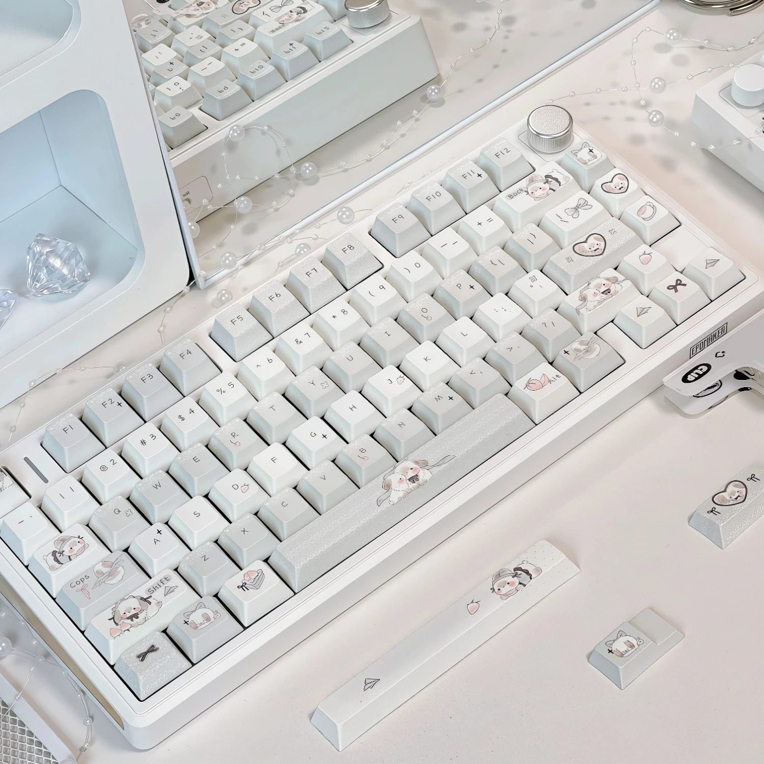 MAIMOOO Fluffy Rabbit Keycap Cherry Profile 129Keys PBT Custom Cartoon Cute Bunny Keycaps for 75/87/98/104 Mechanical Keyboard
