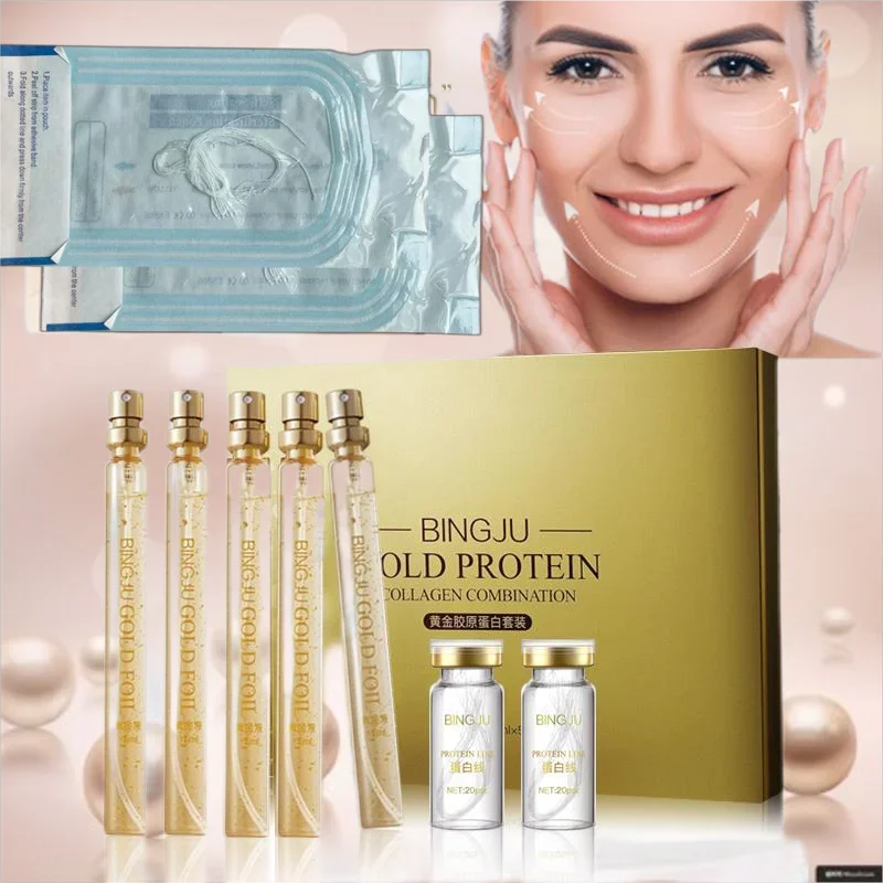 Línea de proteína de oro de 24K, hilo Abantisorbable, relleno Facial antiarrugas, hilo de colágeno reafirmante, Ser Facial antienvejecimiento