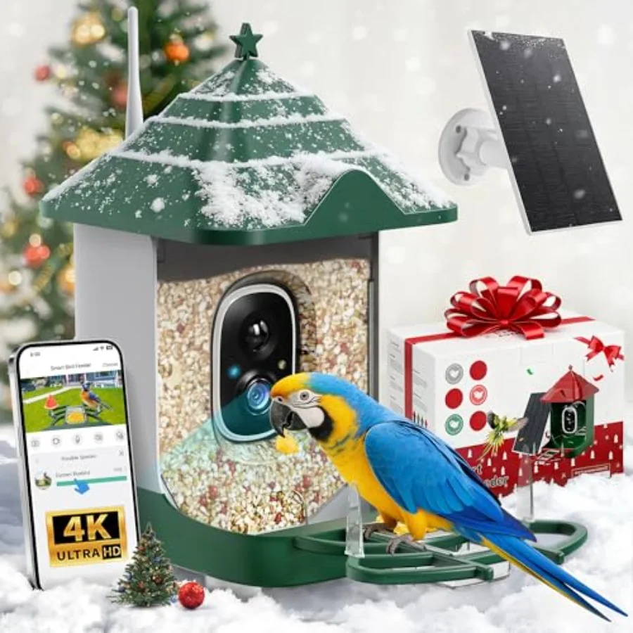 

Smart Bird Feeder with Camera Solar Powered 4K HD Live Video Bird House AI Identifies App Control Instant Arrival Alert Auto Ca