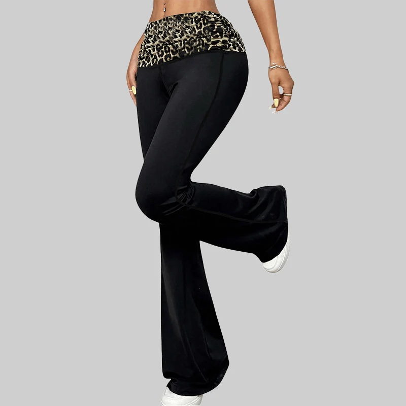 موضة ليوبارد المرقعة متوهج السراويل النساء الأمريكية الرياضة غير رسمية طماق امرأة ربيع الخريف رقيقة تنفس واسعة الساق الجوارب #6