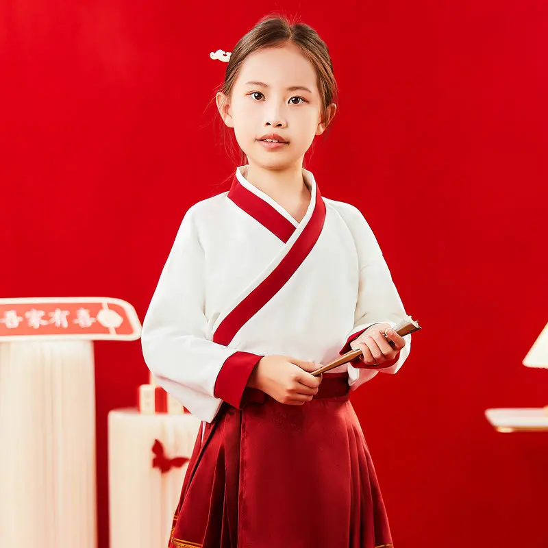 2024 Meisjes Tang Tuniekshirt Witte Tops Oosterse Gekruiste Kragen Ontwerp Hanfu Kostuum Traditionele Witte Klassieke Kleding Kids