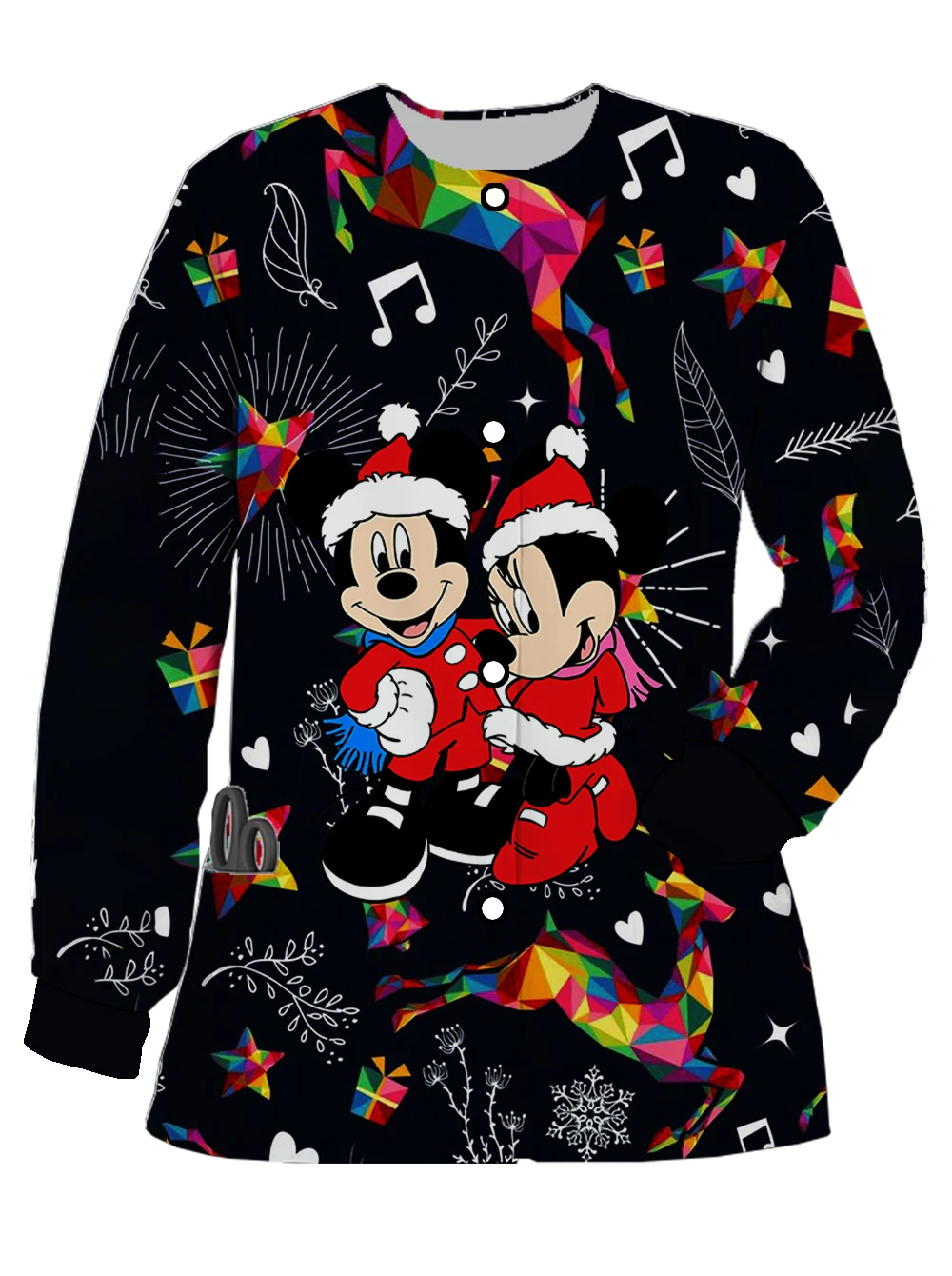 

Mickey Christmas series printed women's pocket cardigans, long-sleeved beauty salon nursing home nursing clothes work uniforms