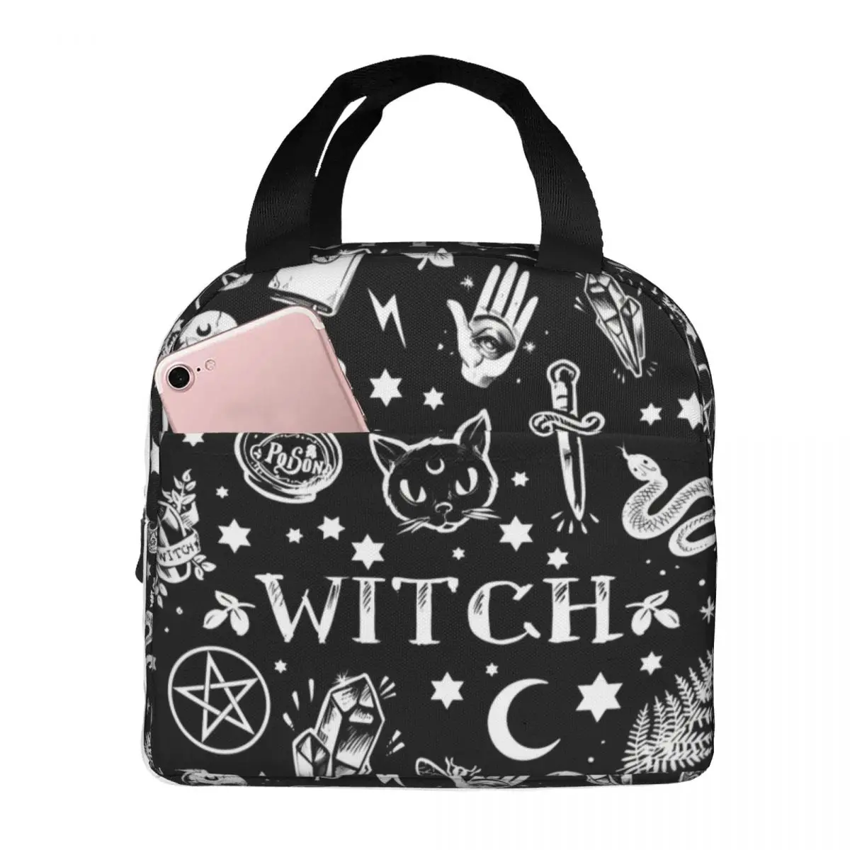 Witch Cat Pattern Makeup Bag Travel Cosmetic Bag Men Women Halloween Occult Gothic Magic Toiletry Bag Dopp Kit