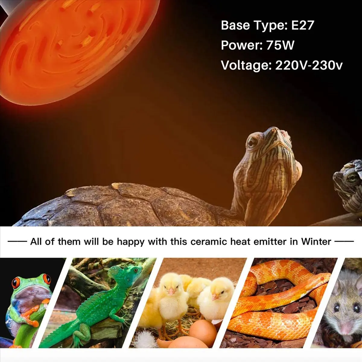 ABJA Hot 75W E27 Pet Heating Lamp Black Infrared Ceramic Emitter Heat Light Bulb Pet Brooder Reptile Lamp 220-230V