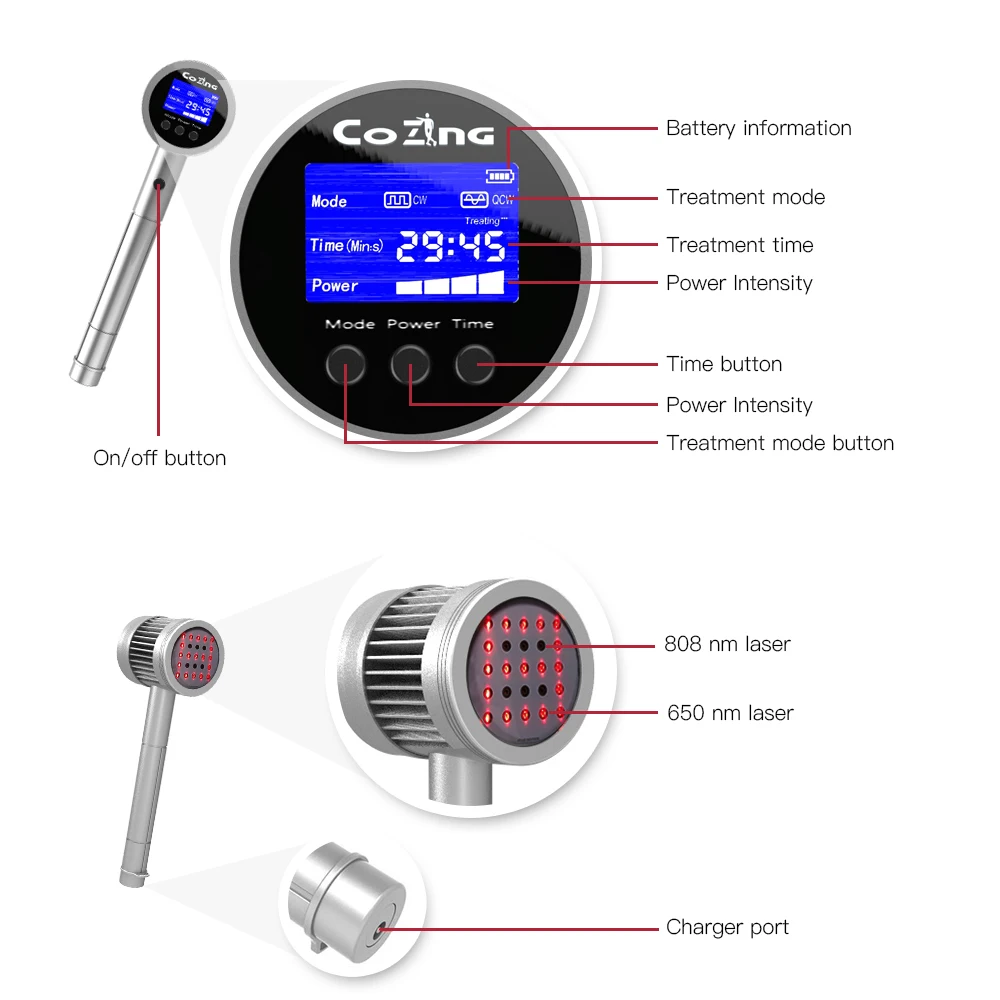 

Therapeutic Low.level Cold Laser Pain Therapy Device 3W 5W 8W 808nm 650nm Pulse Continuous Modes for Home or Clinice Use