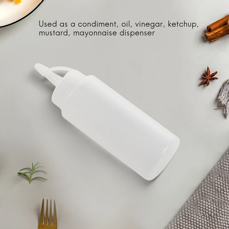 Botella de plástico para apretar, dispensador de condimentos, salsa de mostaza y salsa, color blanco transparente
