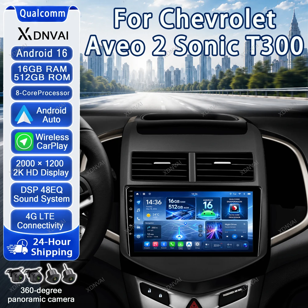 Android 16 Multimedia For Chevrolet Aveo 2 Sonic T300 2011 2012 2013 - 2015 Car Radio Video Player Autoradio 5G WIFI DSP BT GPS