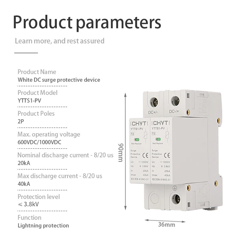 Wholesale NEW DC SPD Surge Protective Device 600V 1000V 2P 20KA-40KA Voltage Protector Solar PV Photovoltaic Lightning Arrester