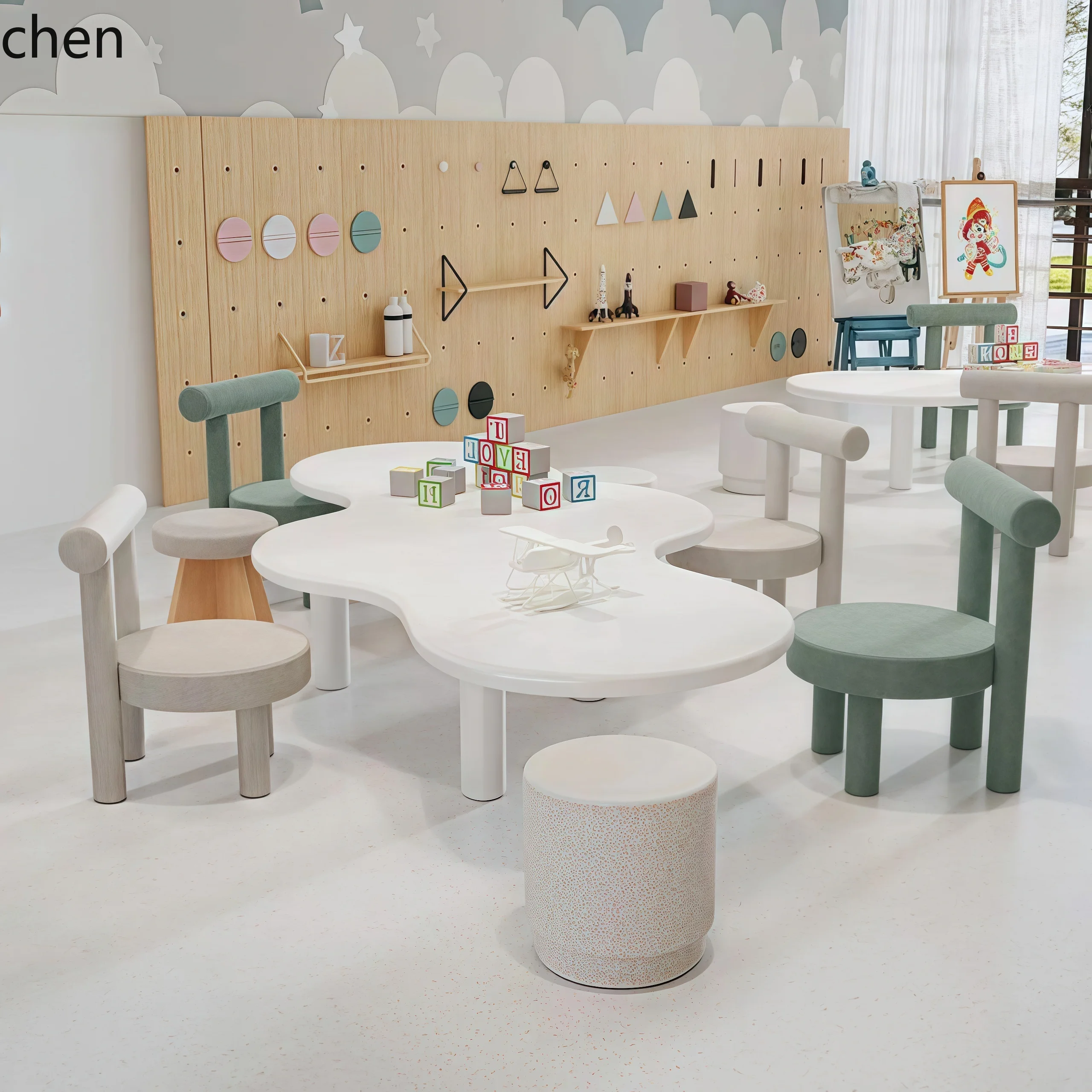 HT amusement park table and  combination early education center entertainment reading area simple modern hand-painted stool