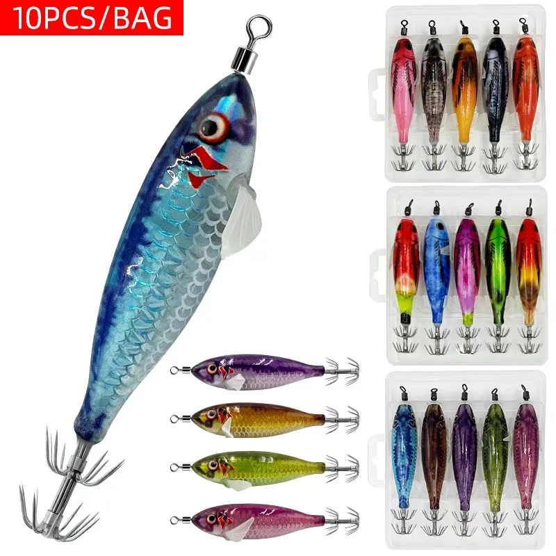 

Имитация светящихся деревянных приманок для креветок, свинцовое грузило, приманка для креветок, крючок для кальмара, морская рыбалка, осьминог, приманка для кальмара