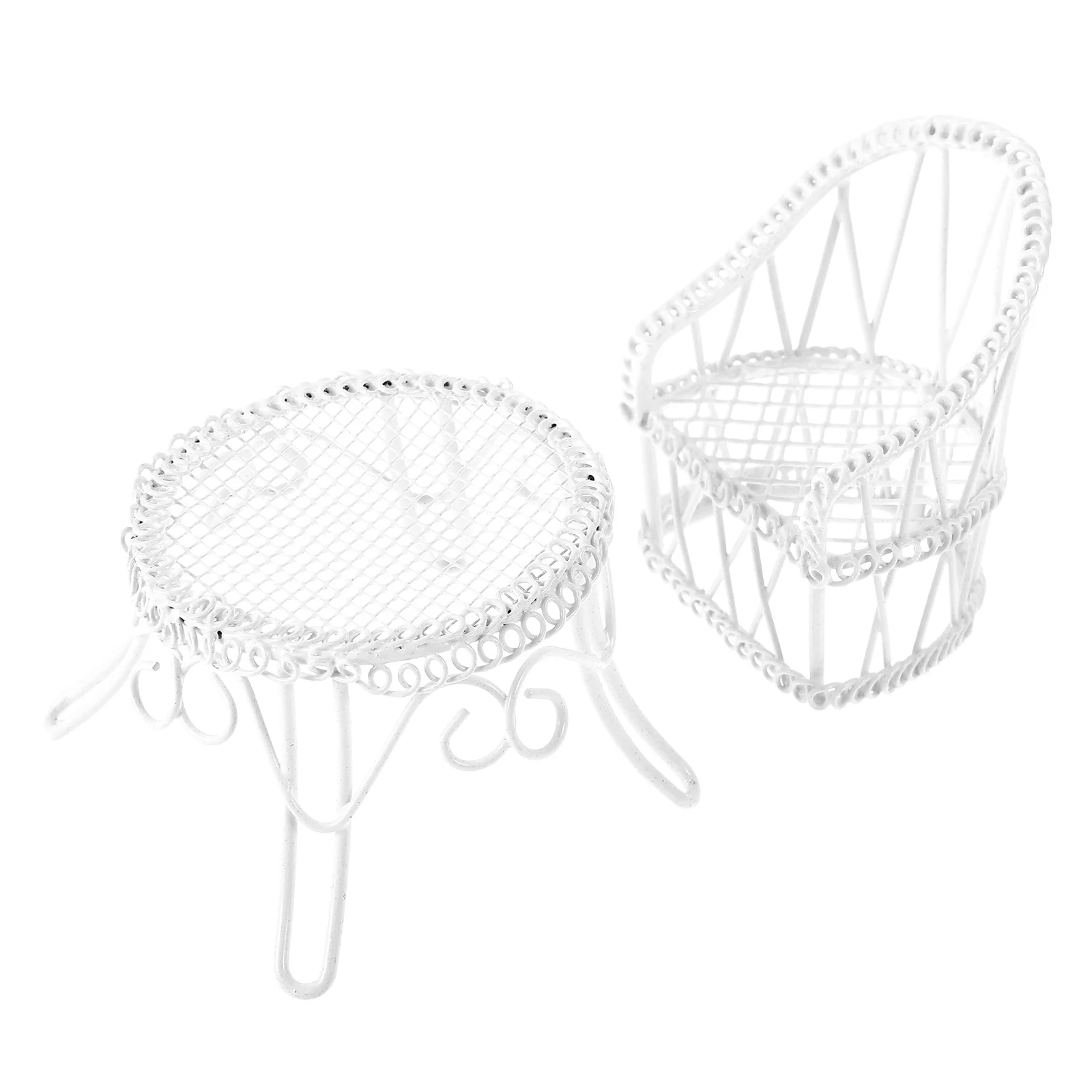 

1 set Mini Table Chair Set Iron Dollhouse Furniture Miniature Garden Decor Props Home Office Accessory Simulation Toy