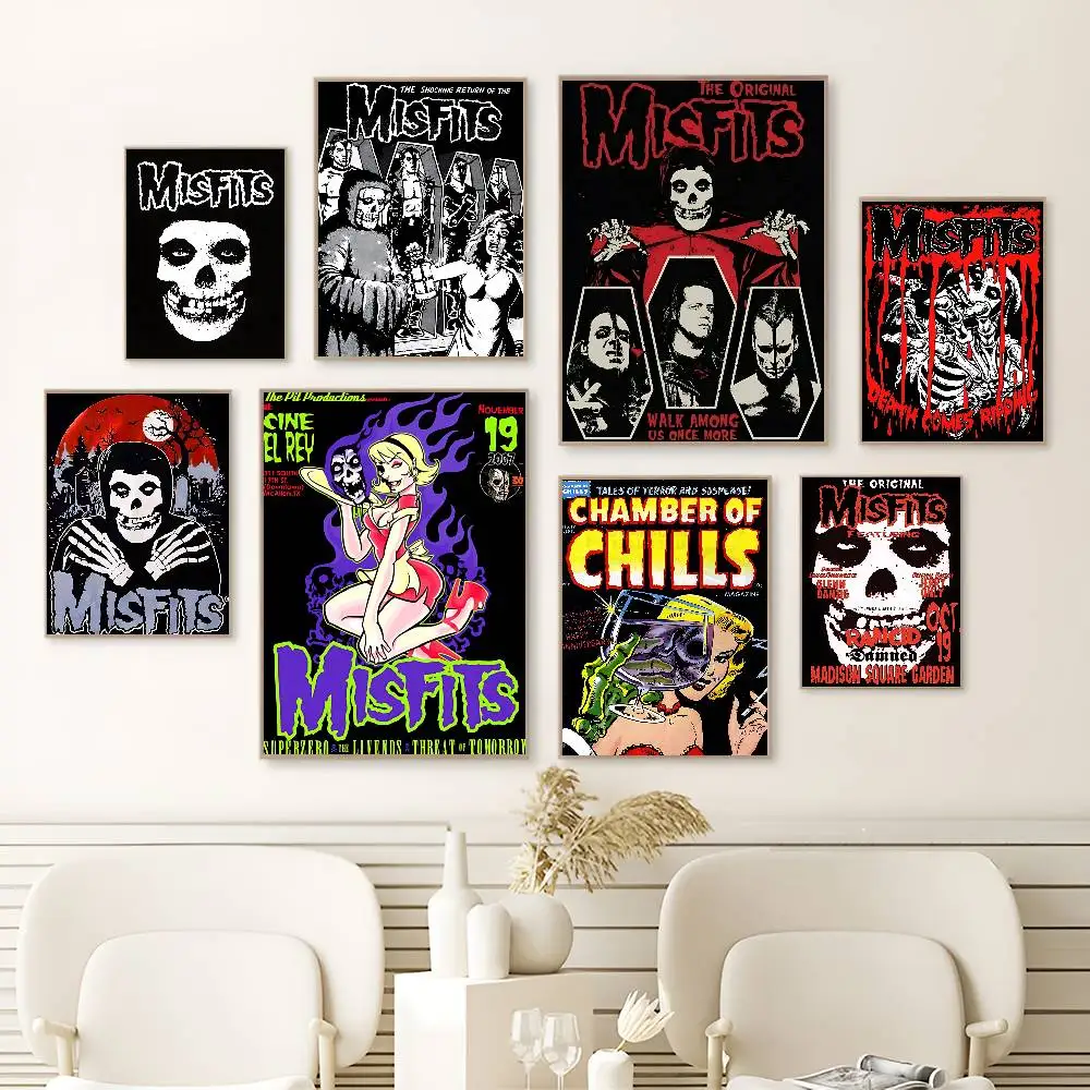 Classic Punk Band M-Misfits Self-adhesive Art Poster Retro Kraft Paper Sticker DIY Room Bar Cafe Stickers Wall Painting