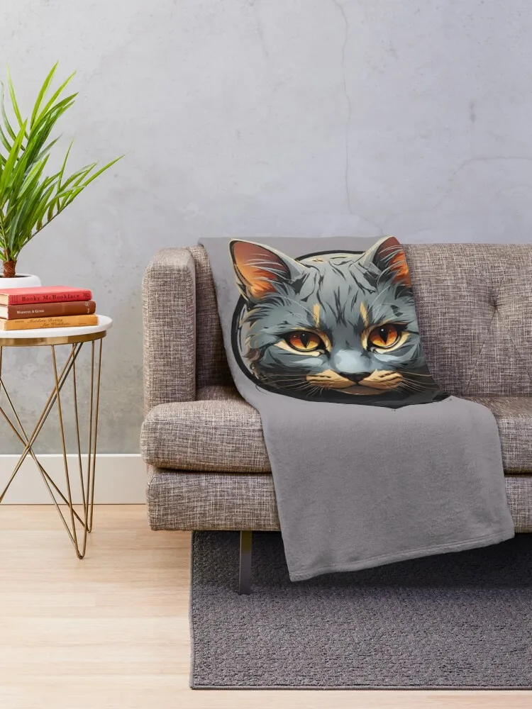 GRAY CAT'S ENIGMATIC GAZE Throw Blanket blankets ands Moving Personalized Gift Bed Blankets