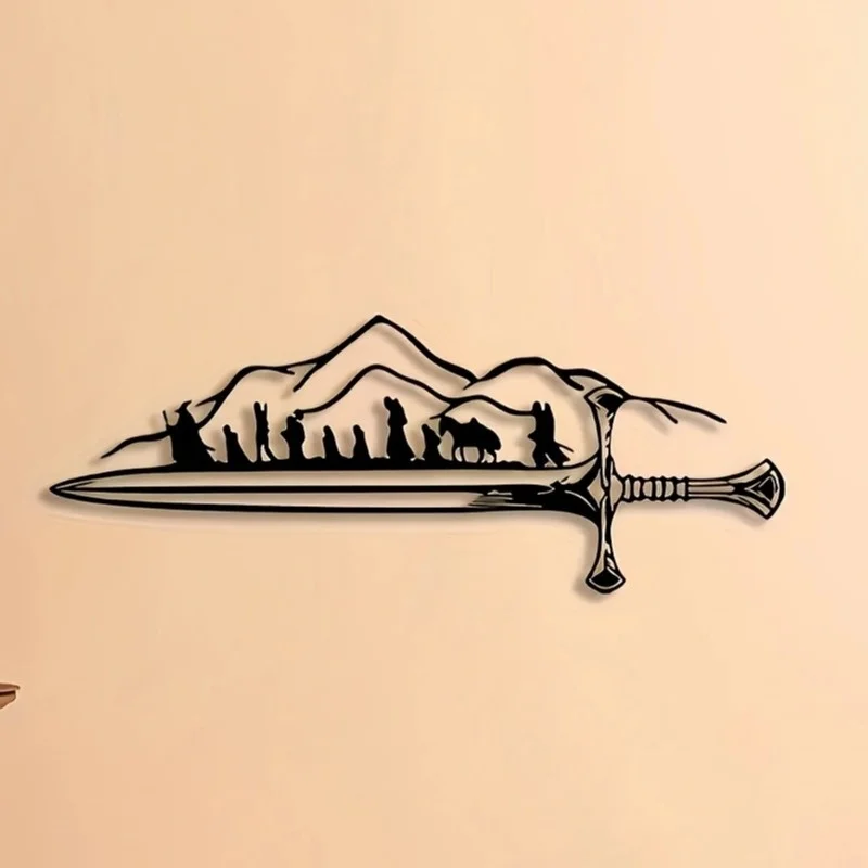 Arte de pared de metal "La Fellowship of the Ring", mural de silueta de hierro retro, Frodo y Sam, decoración del hogar de fantasía para fanáticos de LOTR