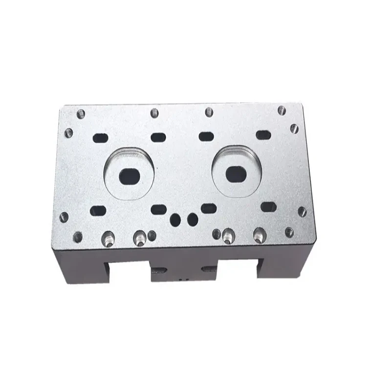 

Aluminum alloy CNC machined double cavity block industrial pneumatic valve base plate pneumatic component plate