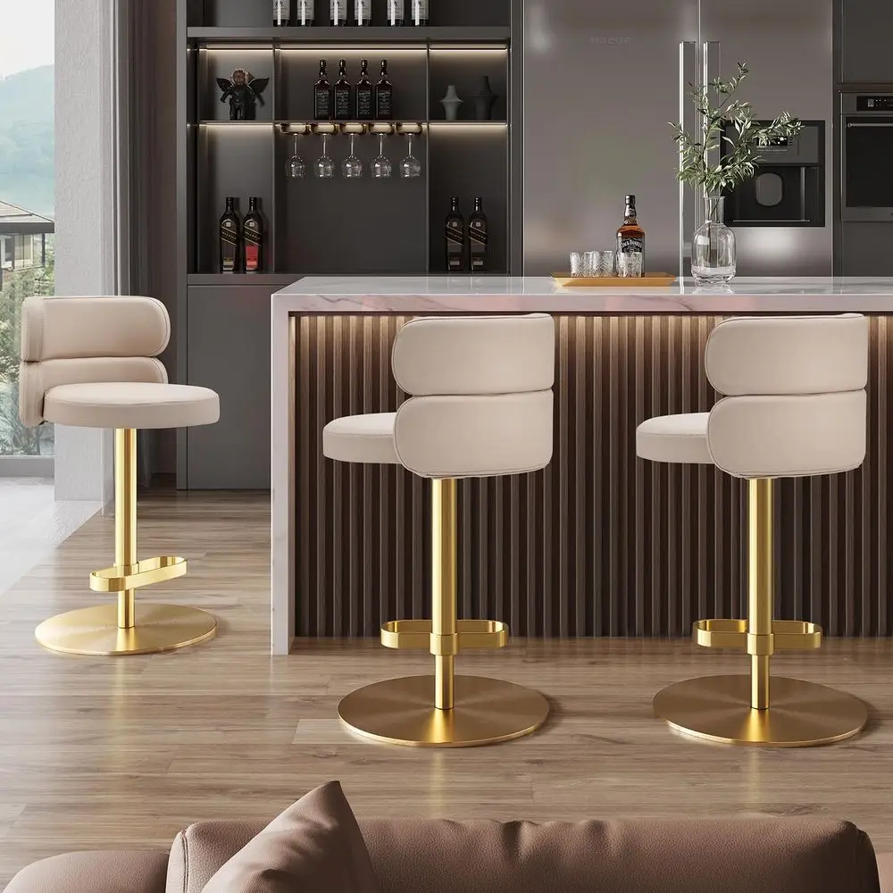 

Leather Swivel Bar Stool Adjustable Airlift Counter Height Bar Stool Kitchen Dining Cafe Hydraulic Bar Chair with Padded BackGo