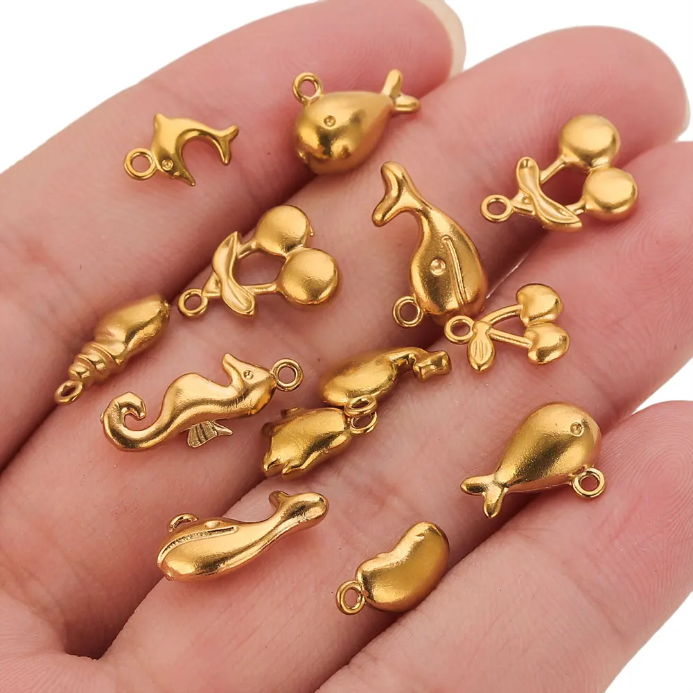 20pcs Stainless Steel Seahorse Penguin Shell Conch Small Charm Waterproof Pendants DIY Earrings Necklace Jewelry Making Findings
