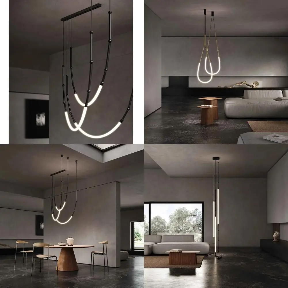 

2025Modern Art Bar Counter Chandelier Restaurant LED Hanging Lamp Simple Line Home Decor Pendant Light Lobby Pendant Light