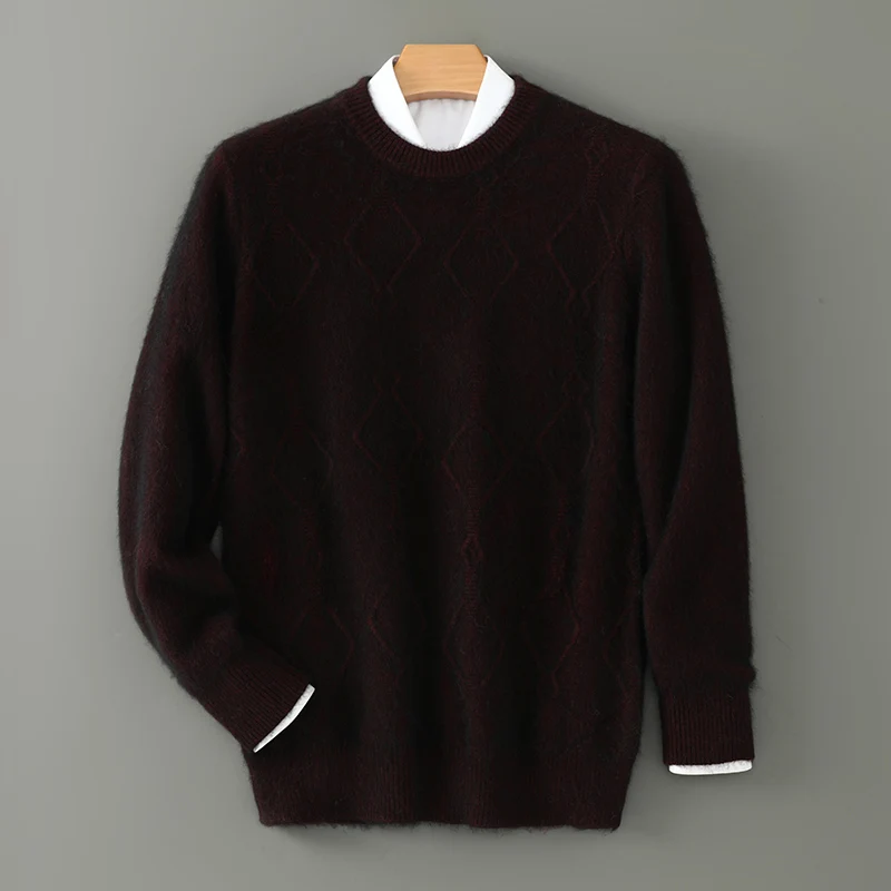 

Жаккардовый пуловер из 100% чистой норки с круглым вырезом в виде ромба, утолщенный теплый свитер, свободный вязаный свитер