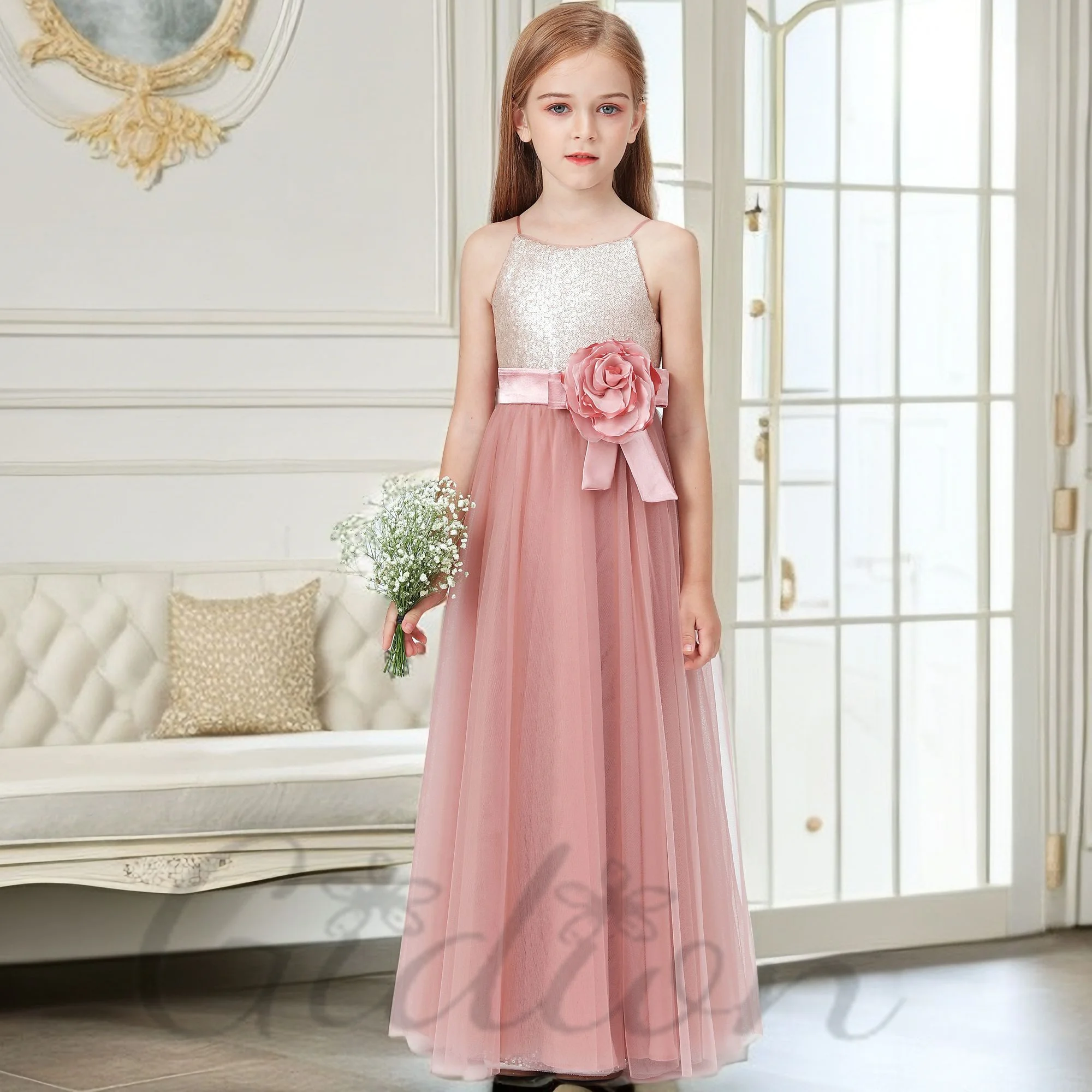 

Tulle Spaghetti Straps Junior Bridesmaid Dress For Children Party Festivity Birthday Evening Ceremony Pageant Ball Celebrations