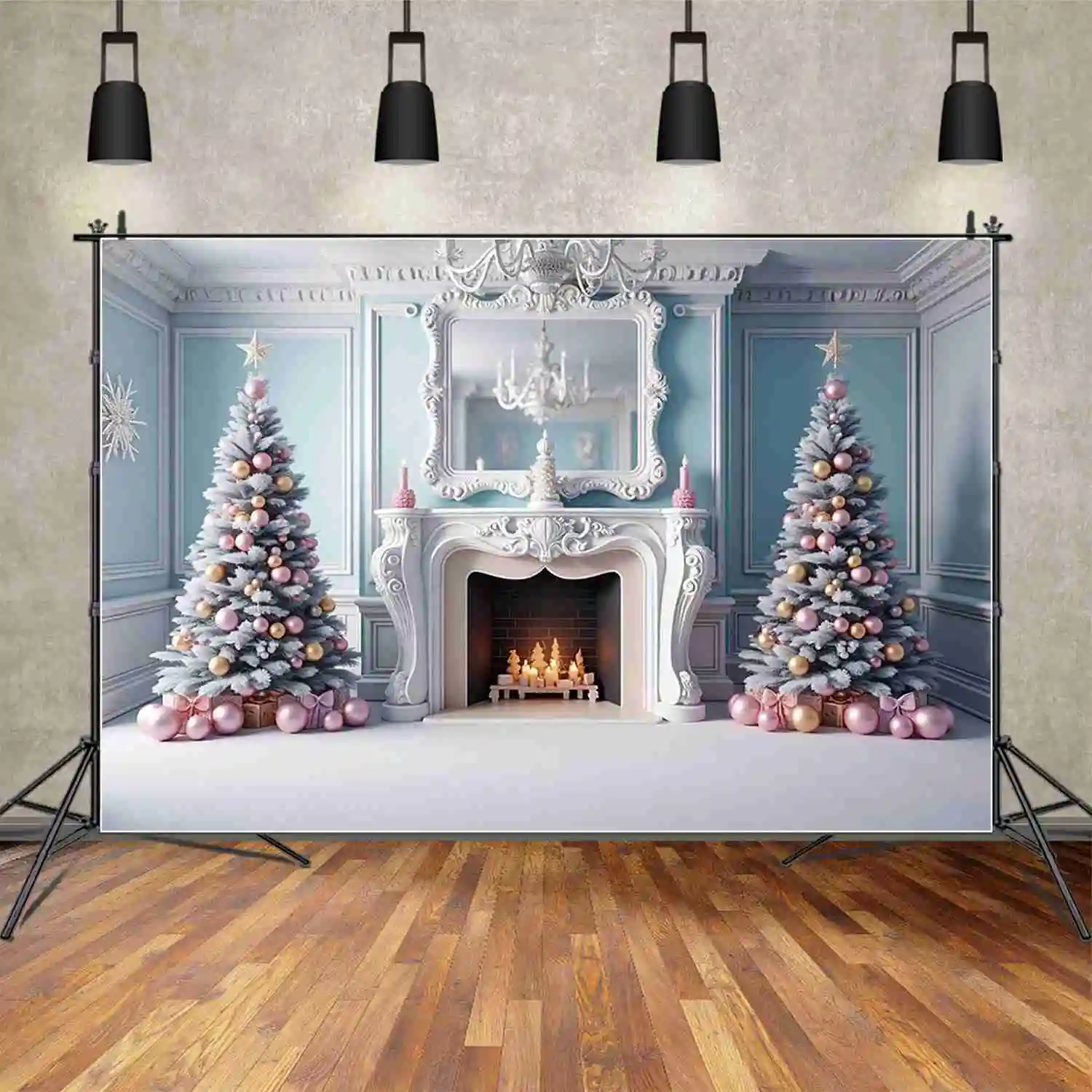 MOON.QG الأطفال أشجار عيد الميلاد الموقد التصوير خلفية 2025 كرات الثلج غرفة المعيشة خلفية لوازم استوديو التصوير الفوتوغرافي