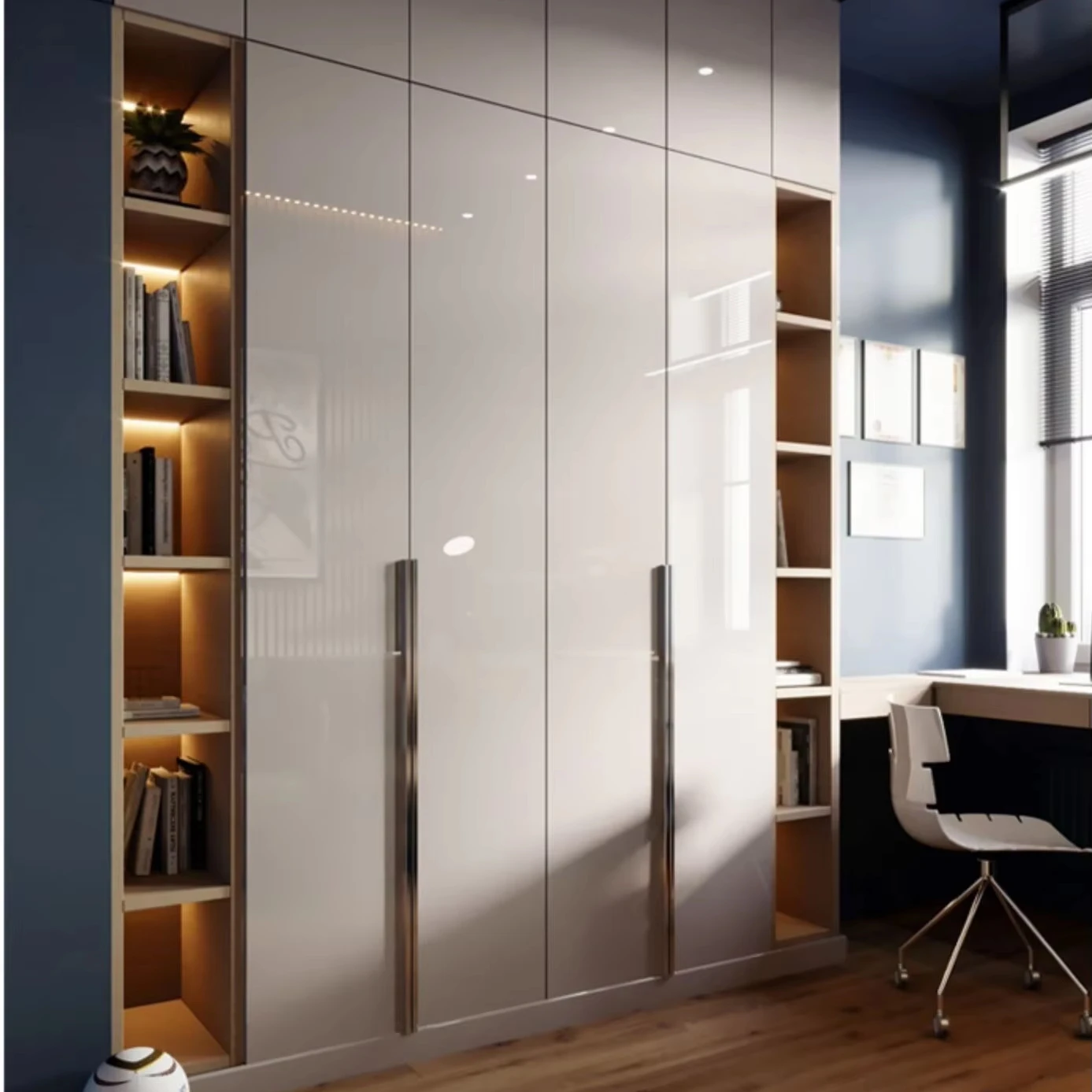 ^Custom Built-in Bedroom Wardrobe with Vanity Modern Minimalist Design Solid Wood Doors Multi-Storage Factory Direct Sale