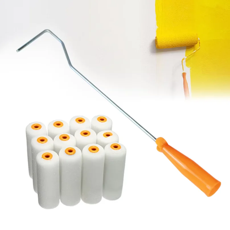 13Pcs/Set 100mm Sponge Paint Roller Mini Paint Roller Cover Replacement Paint Roller Nap Reusable with Handles Painting Tool Set