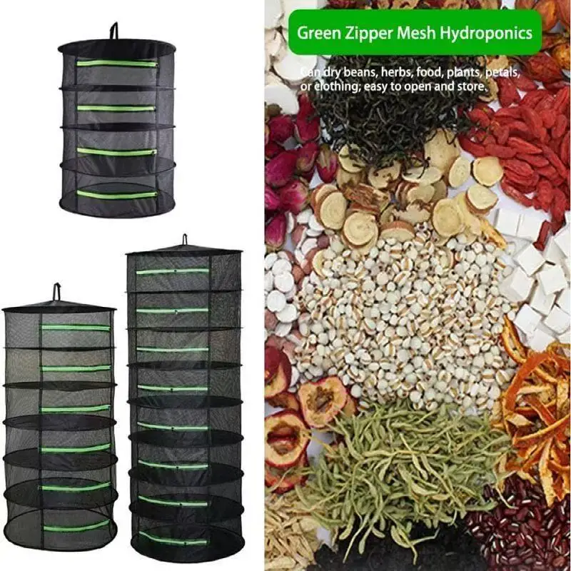 4/6 Layer Herb Drying Rack Net Mesh with Green Zippers Hydroponics, Drying Rack Herbs for Plant Bud Seed, Herb Dry Net With Hook