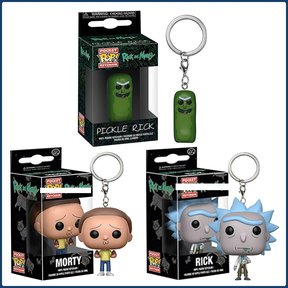 Funko Pop Keychains Rick and Morty MR.MEESEEKS Science Fiction Sitcom Protagonist Periphery Backpack Pendant Keychain Child Gift