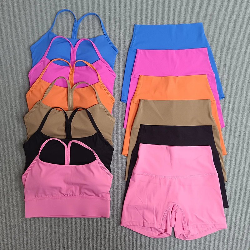 

Yoga Set Solid Color Y Sport Bra Gym Bike shorts Tracksuit Athletic Women Gym Suit Comprehensive Training Jogging