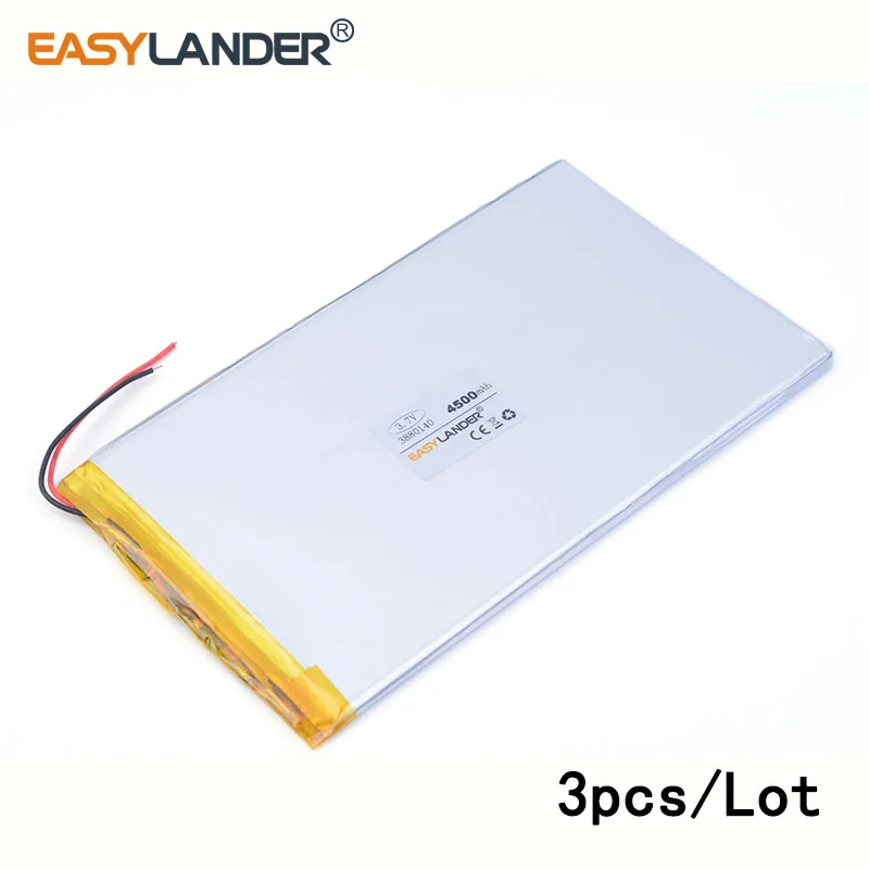 

3pcs /Lot 5400mah 3880140 lithium Li ion polymer rechargeable battery bateria li-ion para v88 v971 m9 pipo, tablet pc E-book