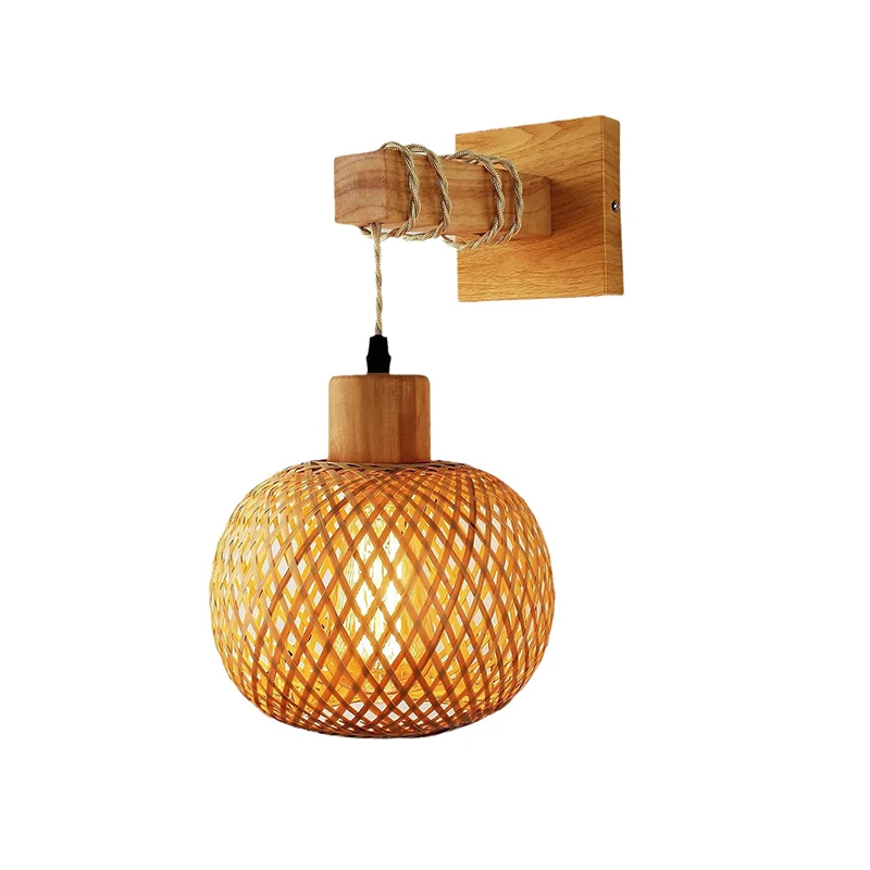 Bamboo Woven Wall Lamp For Living Room Porch Corridor Dining Bedroom Bedside Wall Sconces Vintage Home Decoration Light Fixtures