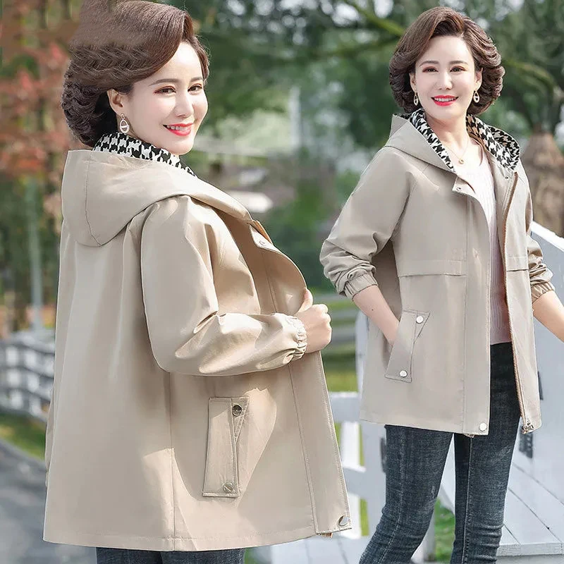 Spring And Autumn Solid Color Pocket  Women's 2023 Fashion Short Loose Casual Spring And Autumn Women's Hooded Parka 5XL