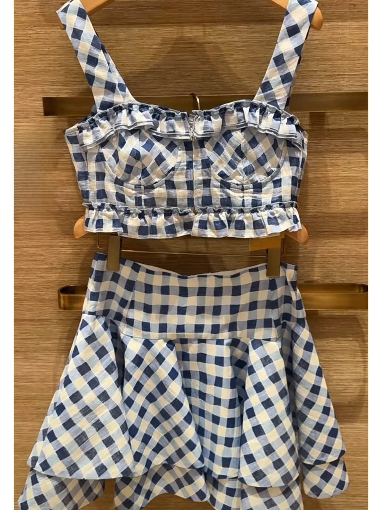 

Heidd Early Spring 2026 Blue Plaid Halter Top And Skirt Set Women's Fashion Ensemble Spring Freshness Dress Alternative