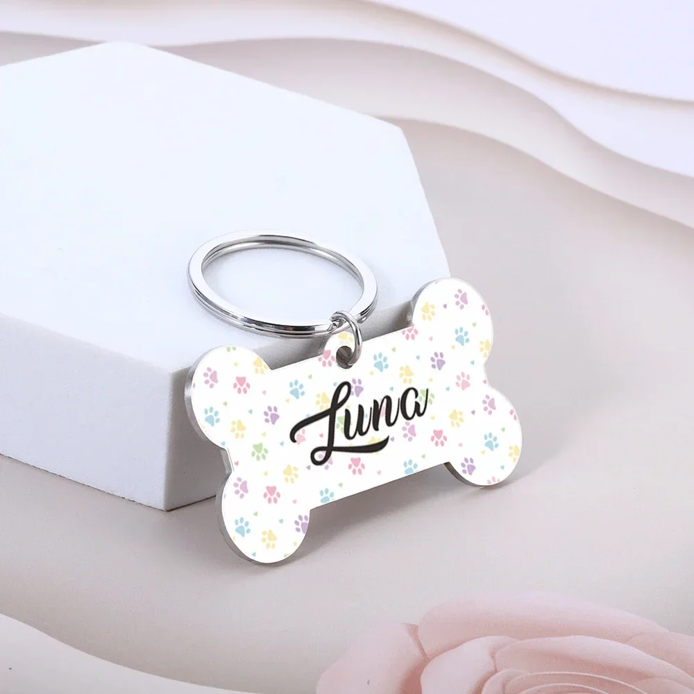 

Personalized Pet ID Tag Stainless Steel Keyring Charm Pet Name Collar for Dog Cat Puppy Pendant Bone Necklace Accessories