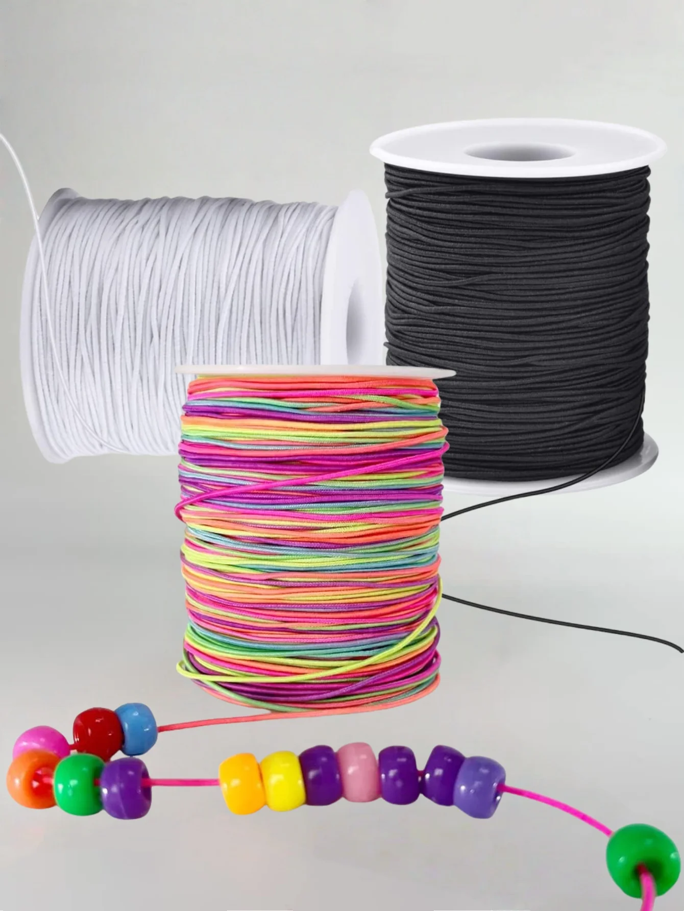 50 metros/rollo de cuerda resistente de 1mm, arcoíris, cordón blanco y negro para fabricación de joyas, collares y manualidades con cuentas
