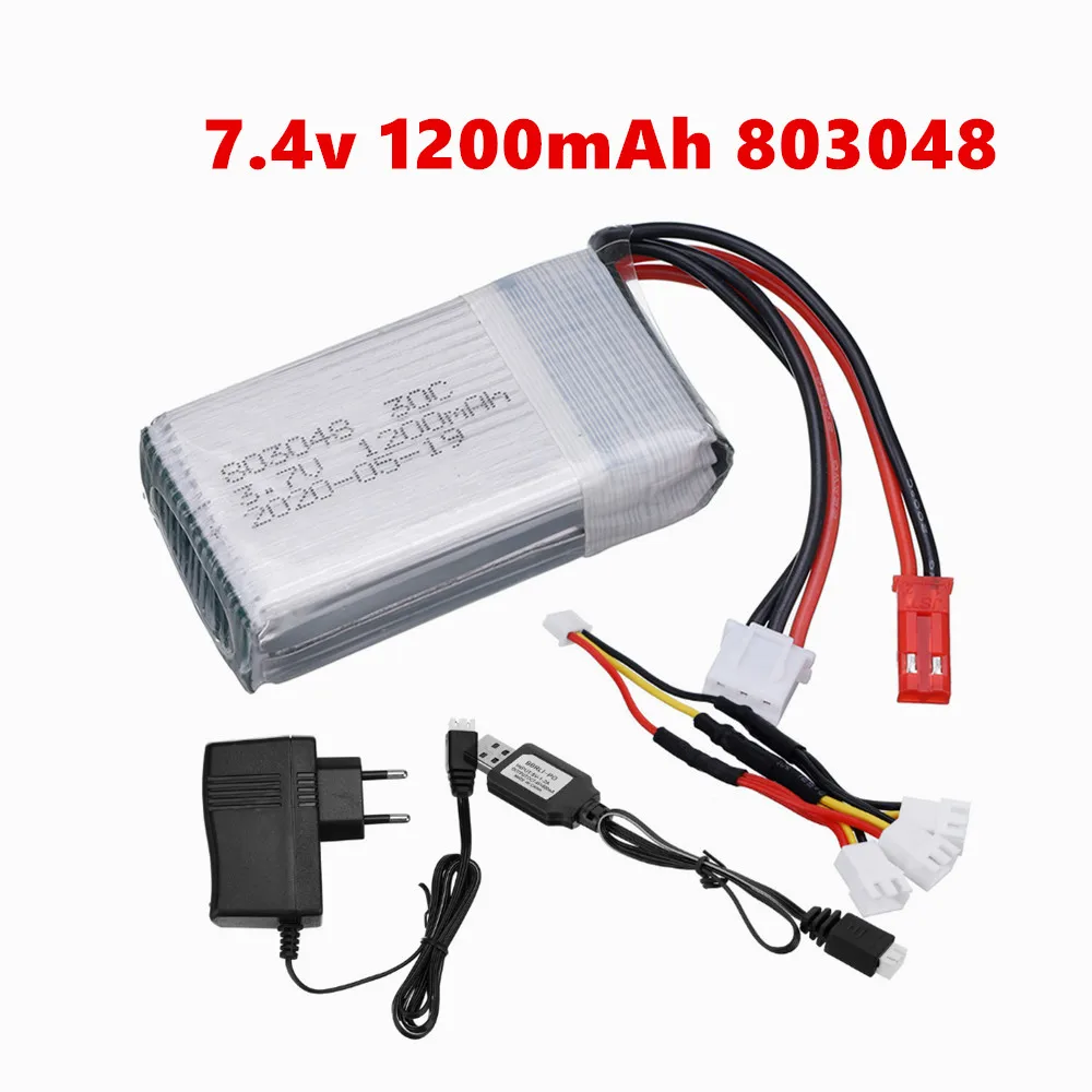 7.4V 1200mah 803048 Lipo Battery + Charger For MJXRC X600 U829A U829X X600 F46 X601H JXD391 FT007 RC Drone 7.4V RC toys battery