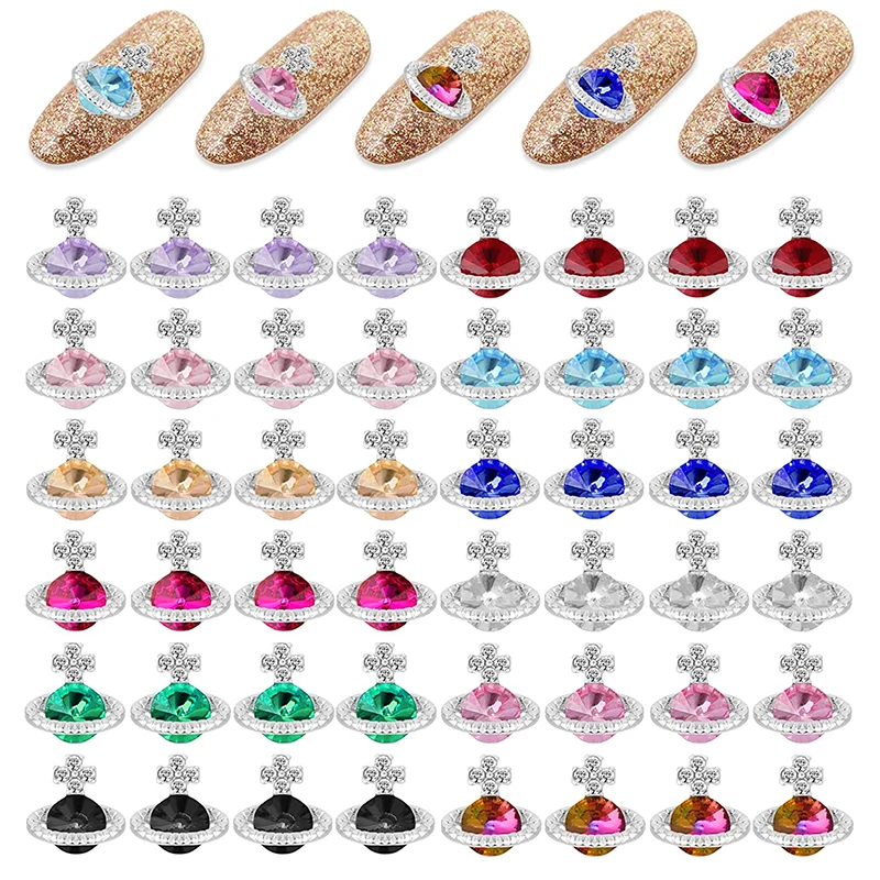 3D Saturno Planeta Cruz Nail Charms, Peças Jewel Luxo, Gems Pedras, Crystal Rhinestones, Nail Art Decoração Acessórios, 10pcs