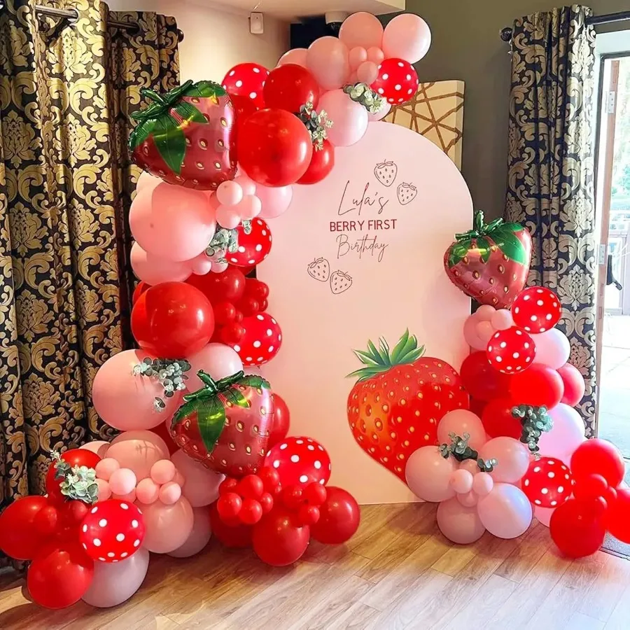 117-teiliges Erdbeer-Ballonbogen-Set, geeignet für Geburtstage, Hochzeiten, Jubiläen, Abschlussfeiern, Partys im Innen- und Außenbereich