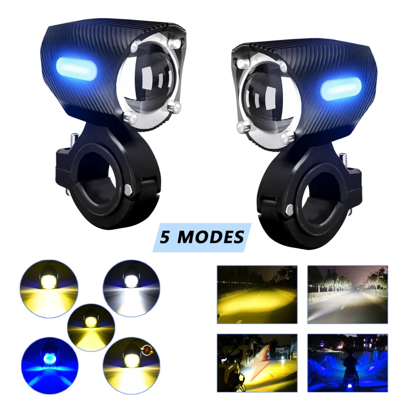 120W LED Motorcycle Fog Lights 18000LM IP67 Waterproof Auxiliary Lights Spotlights w/ Mount Brackets for Truck Golf Cart SUV ATV