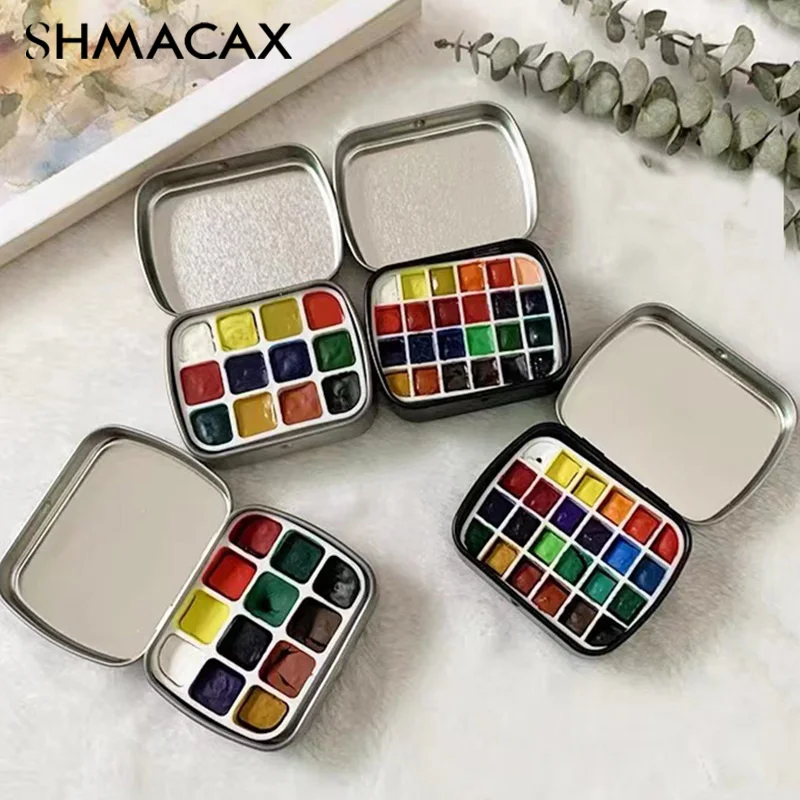 Portable Empty Watercolor Tin Box 12/24 Grids Mini Watercolor Paint Palette Travel Painting Paint Tray Art Supplies