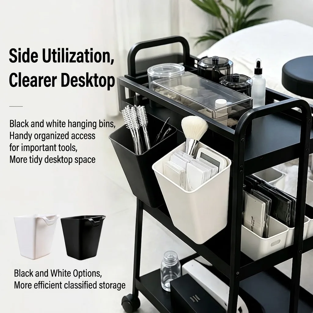 Mehrzweck-Hängeaufbewahrungsbox für Rollwagen - Organizer für Schönheitssalon-Trolleys, Becherhalter & Wandmontierter Halter für Make-up- und Wimpernwerkzeuge – Detail 5